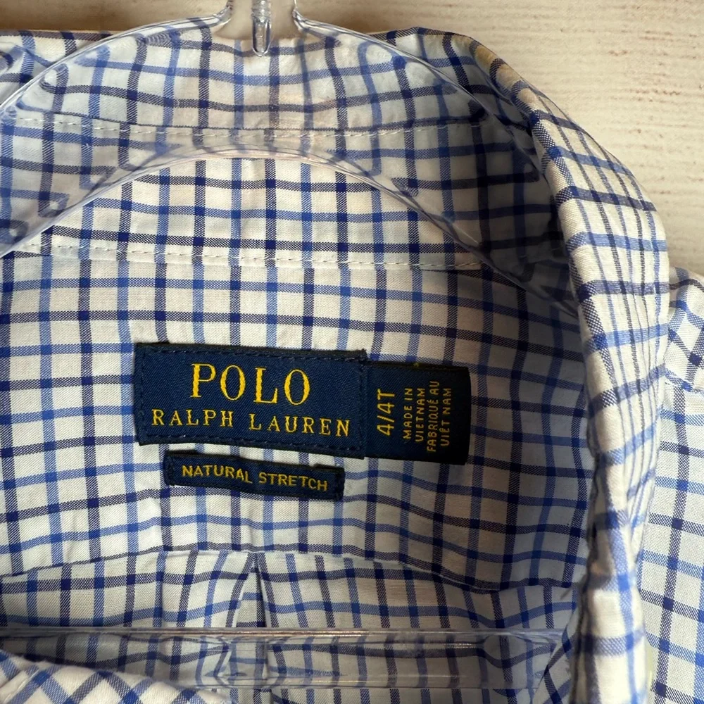 Ralph Lauren Blue and White Gingham Collared Checkered Shirt Size 4t